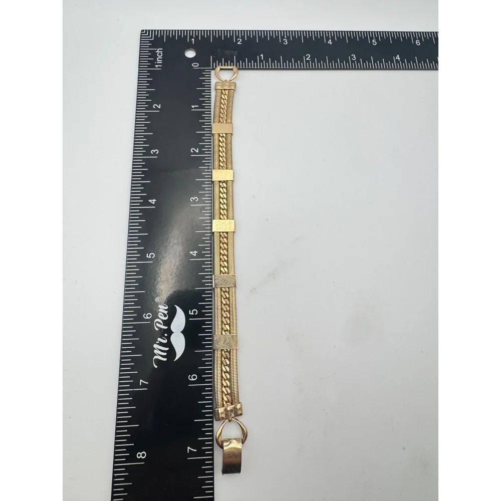 Vintage Mesh Bracelet Gold Tone Gaspipe Curb Chain Multi Strand Panel Link MCM
